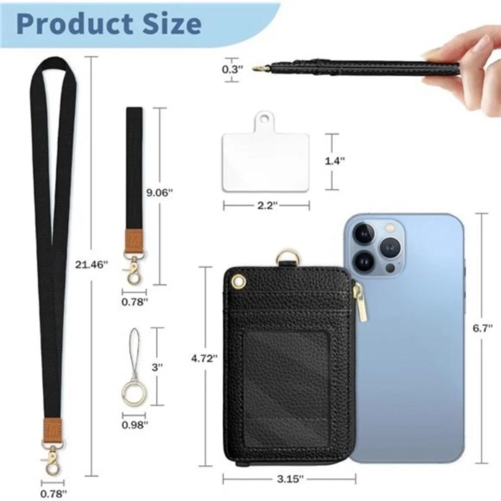 Lanyard Wallet with Id Badge Holder, Black RFID Small Keychain Wallet Women